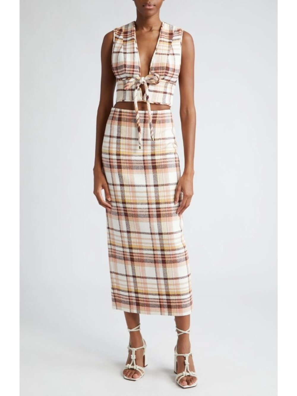 Zimmermann Matchmaker Womens Check Linen Cotton Pencil Skirt Cream Size 1 / US 6 - Picture 2 of 7